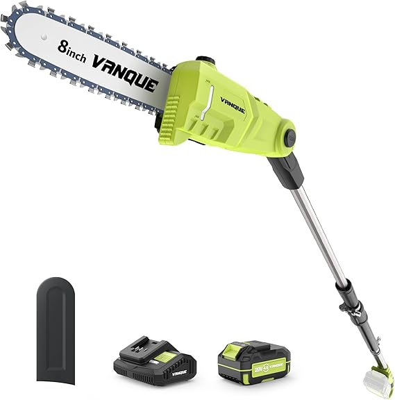 VANQUE 20V Cordless Pole Saw, 15Foot MAX Reach Pole Saws for Tree Trimming, Battery