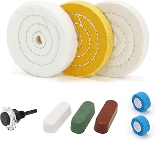 SCOTTCHEN 4inch Buffing Polishing Wheel with 1/4" Shank for Drill, 1/2" Arbor Hole,Soft/Fine/Medium -3pcs,with Buffing Polishing Cutting Compounds 7.4 Oz.Kit,with 2 Pack Non-Woven Bandage