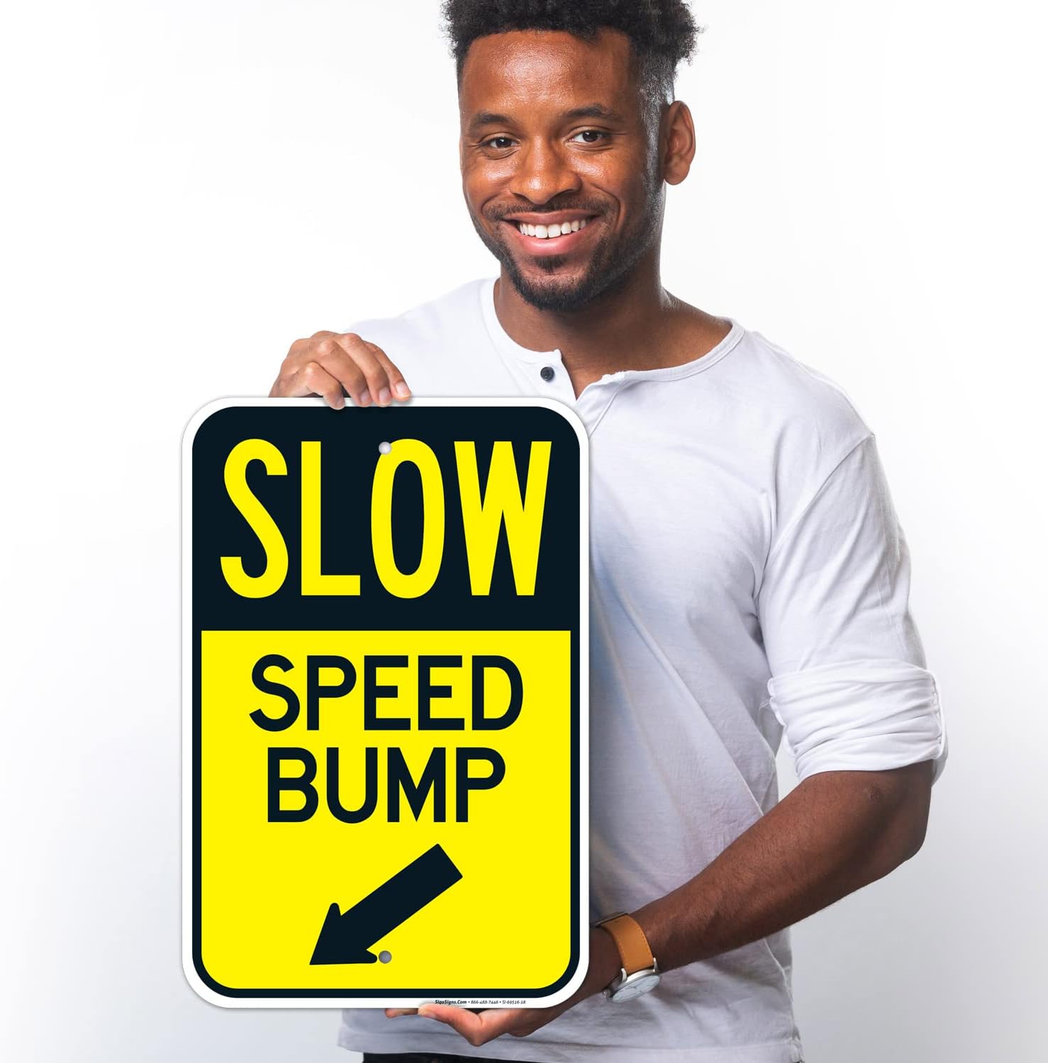 Slow Speed Bump with Down Left Arrow Sign, 12x18 Inches, Rust Free .063 Aluminum, Fade Resistant, Made in USA