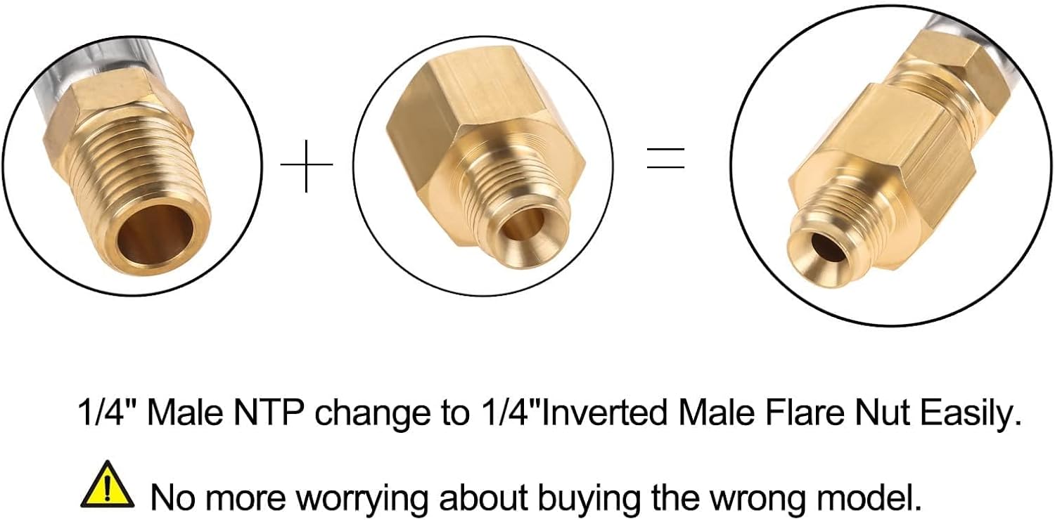 2 Pcs 6FT Upgraded Braided Universal POL 1/4 inch NPT & Inverted Male Flare Propane Tank Pigtail Hose with Gauge for Standard Two-Stage Regulator