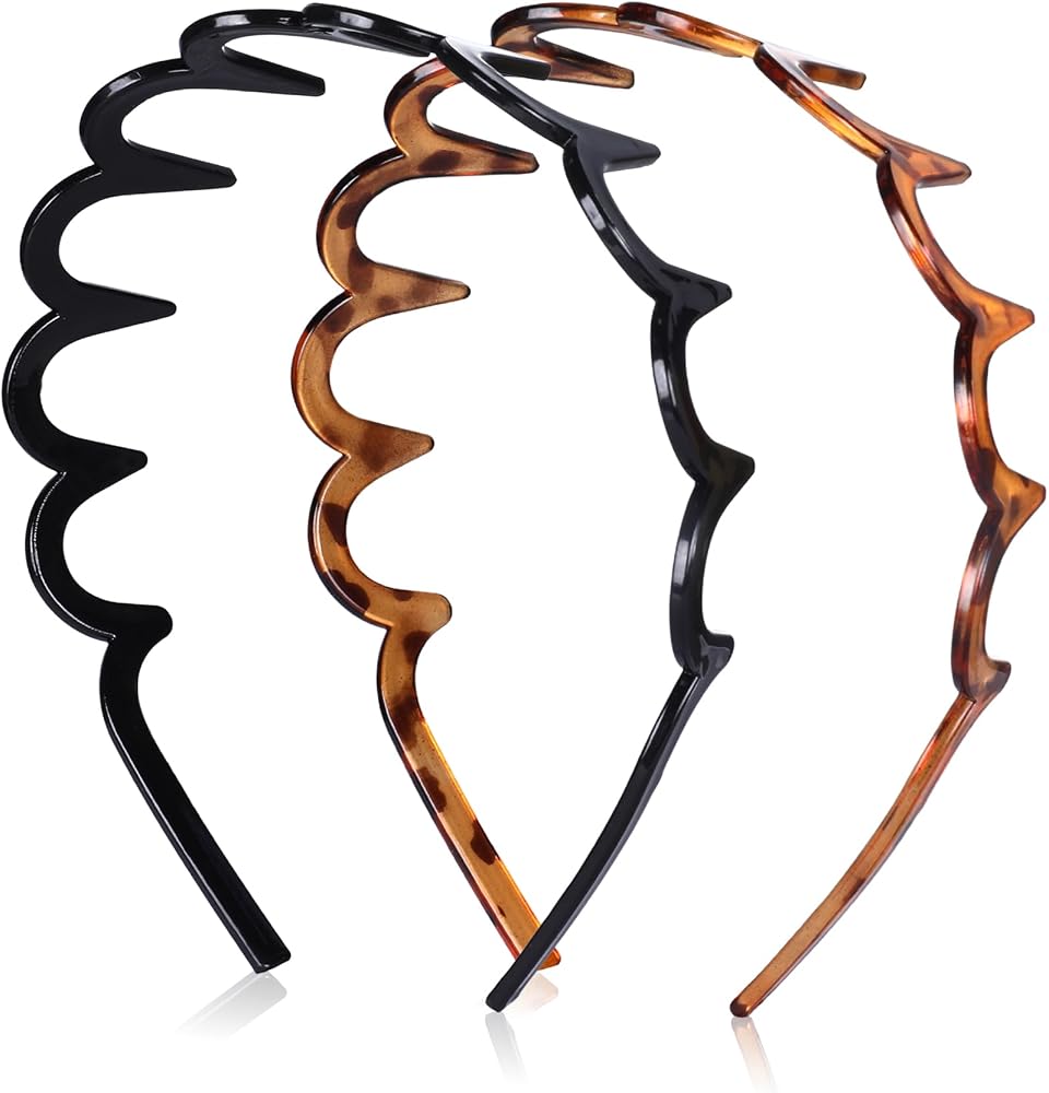 2 Pack Zig Zag Headbands for Women, Non-Slip Wavy Plastic Hair Comb Headbands with Teeth, U-Shape High Cranium Korean Style, Classic 90s Hair Accessories, Gifts for Women (Black & Brown)