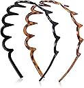 2 Pack Zig Zag Headbands for Women, Non-Slip Wavy Plastic Hair Comb Headbands with Teeth, U-Shape High Cranium Korean Style, Classic 90s Hair Accessories, Gifts for Women (Black & Brown)