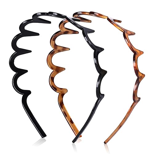 2 Pack Zig Zag Headbands for Women, Non-Slip Wavy Plastic