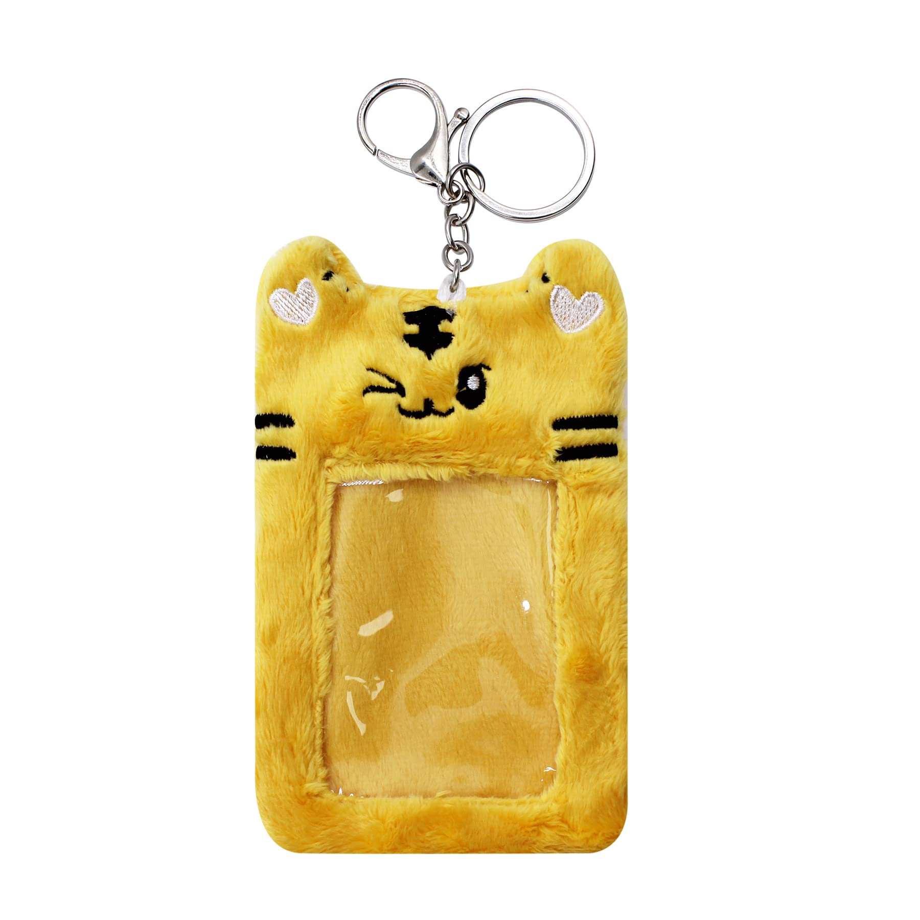 ANKOMINA Women Girls Plush Photocard Holder with Keychain,Kpop Idol Photo Card Holder ID Credit Card Sleeves Pendant Keychain