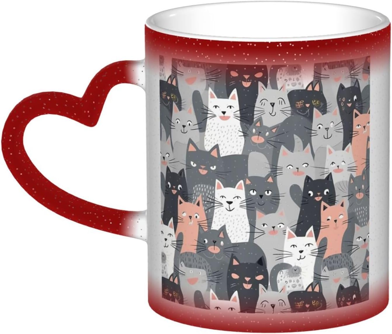 11oz Color Changing Coffee Mug with Handle Ceramic Coffee Cups Heat Sensitive Cup Funny Magic Mugs Cute Funny Grey Cats Pattern Tea Cup Colour Changing Mug Porcelain Mugs for Xmas Gifts