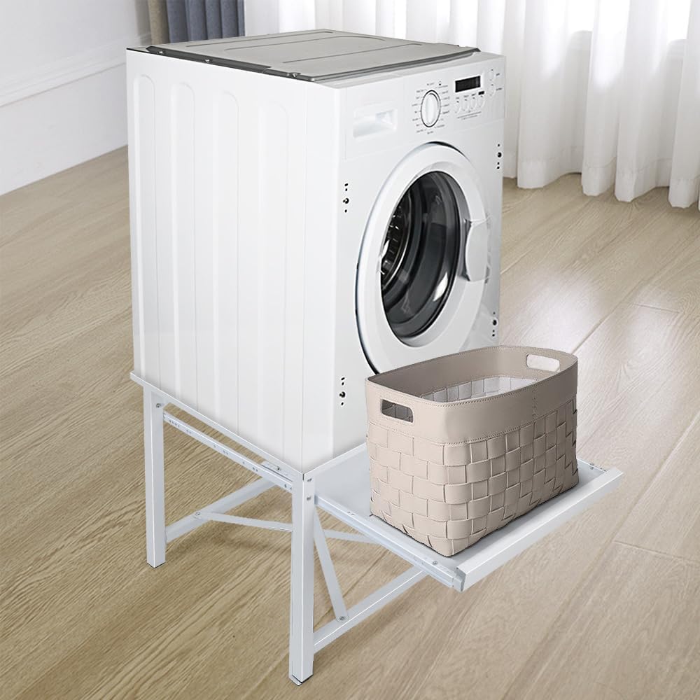 Estructura estable de metal para lavadora, para secadora, elevador de lavadora, con estantes extraíbles, capacidad de carga de 150 kg, base extensible, antideslizante, elevador de pedestal, 60 x 56 x