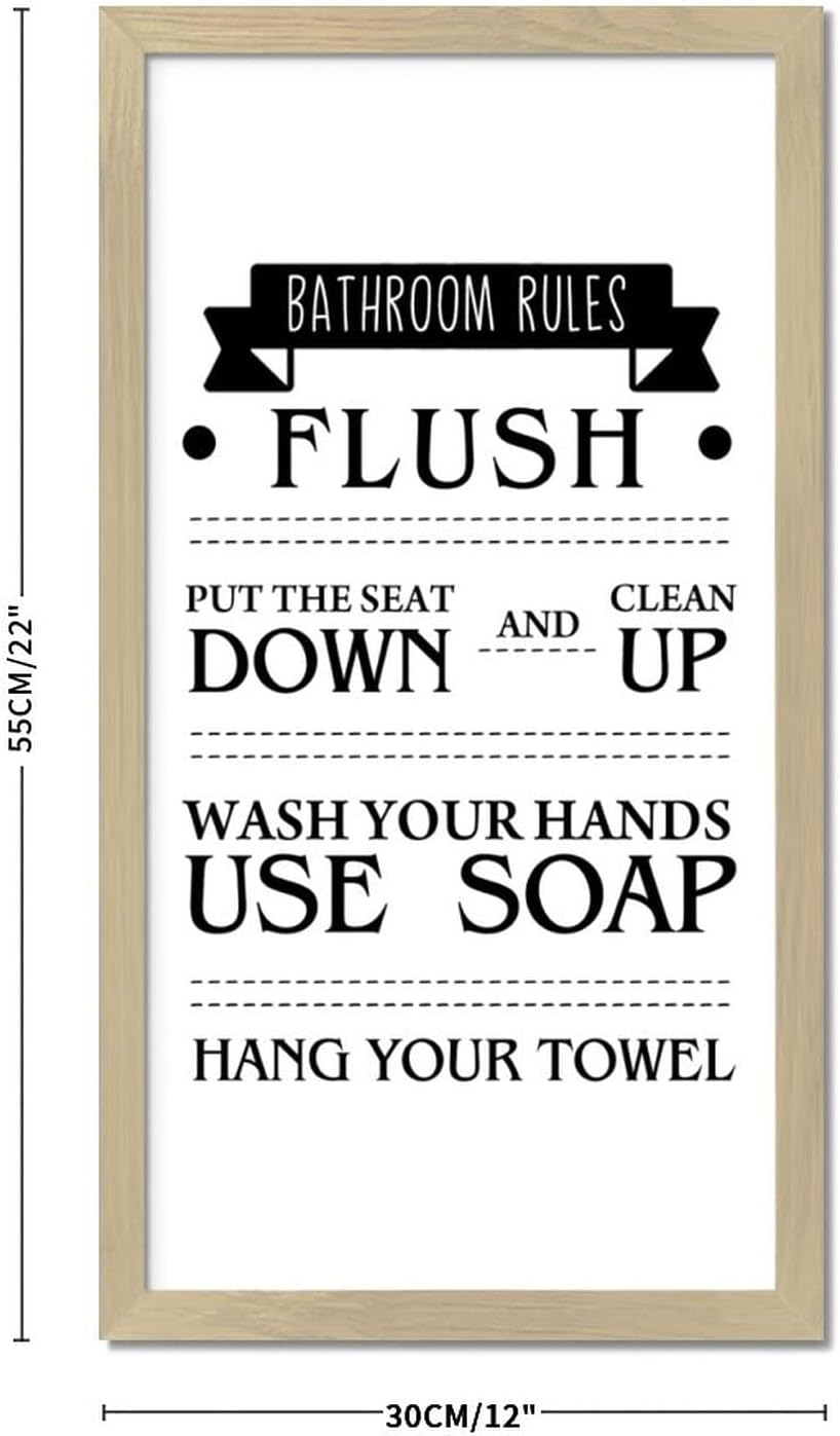 Encouragement Quote Wood Framed Sign Inspirational Quotes Bathroom Rules Beige Frame Wooden Plaque Birthday Housewarming Gift for Office Cafe Bar Farmhouse Porch Garden Yard Cottage Wall Decor 22x12in