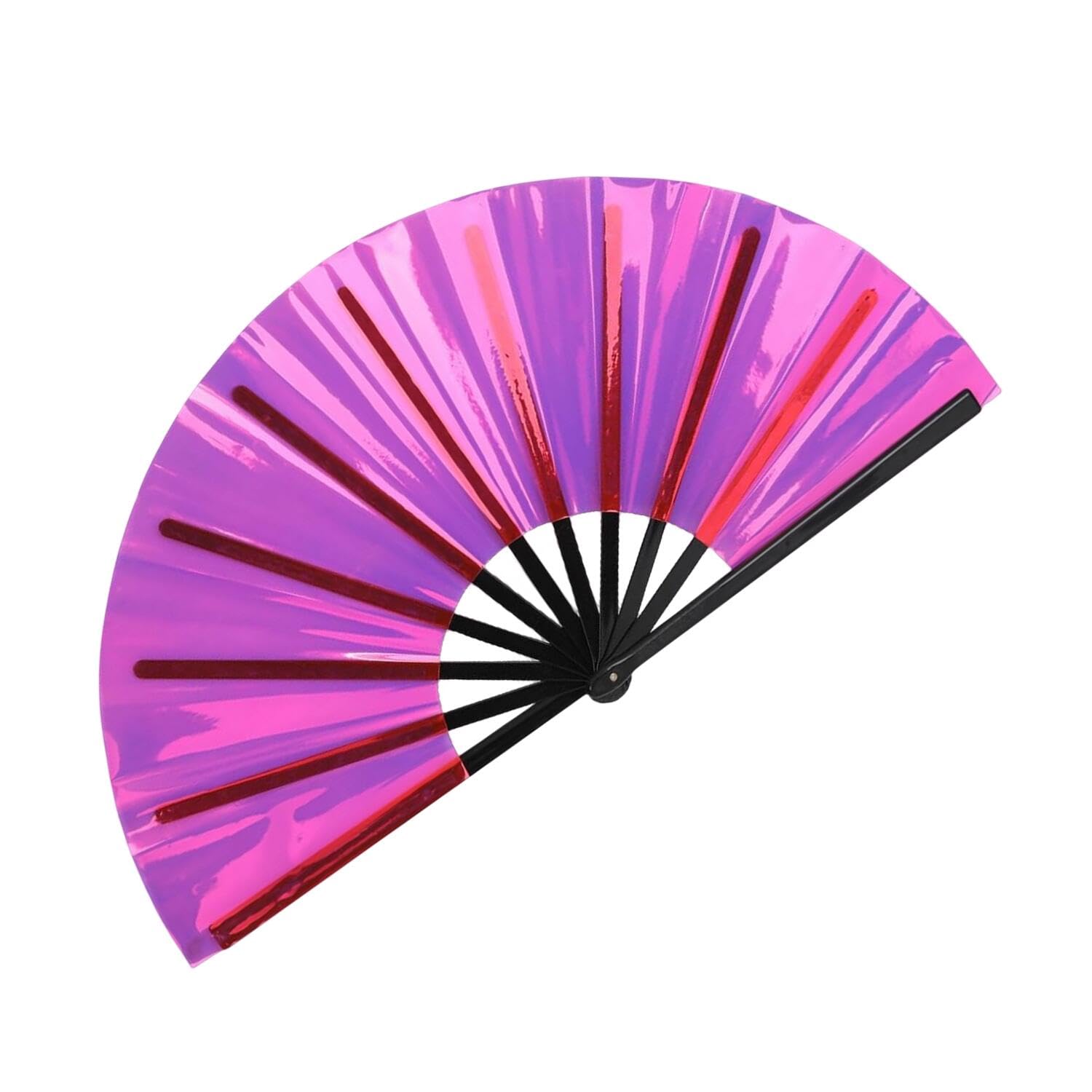Large Rave Folding Hand Fan for Men/Women,Holographic Rave Fan for Women Club Dance Party,Festivals,Halloween, EDM, Music Festival,Club,Event,Party,Dance,Performance,Decoration, Gift (Fuchsia)