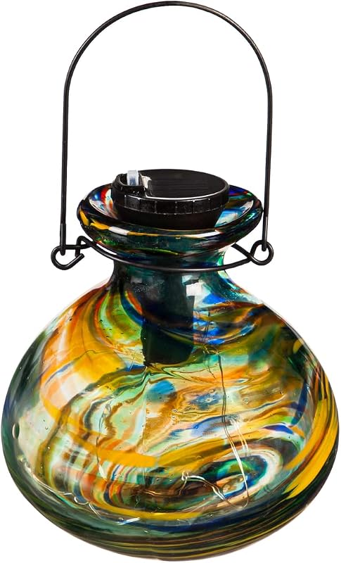 4.33" W x 4.84" H x 4.33" D Inch Turquoise Swirl Solar Lantern Small for Homes, Yards and Gardens