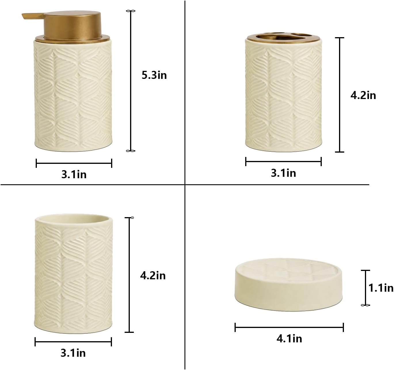 Ceramic Bathroom Accessory Set 4 Pcs with Lotion/Soap Dispenser,Toothbrush Holder,Soap Dish,Tumbler,Modern Scandinavian Bathroom Decor and Storage Set, Easy to Clean,Creamy, Beige
