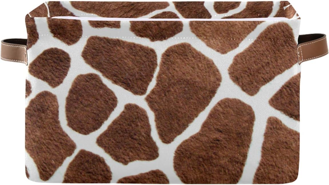 Vintage Animal Giraffe Print Storage Basket Collapsible Cloth Storage Cube Basket Bins Organizer with Handles Rectangular Large Toys Shelf Closet for Nursery Bedroom Home Office