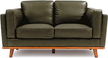 Valencia Artisan Full Leather Loveseat Sofa 66 - Pure Full Italian Nappa Leather Couch, Solid Wood Accent, Ultimate Comfort, Dark Green