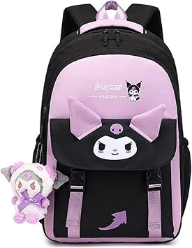 2pcs Cute Backpack for Women - Aesthetic Casual Daypack for Travel - 18 Inch Large Capacity Casual Daypack with Plush Pendant PURPLE