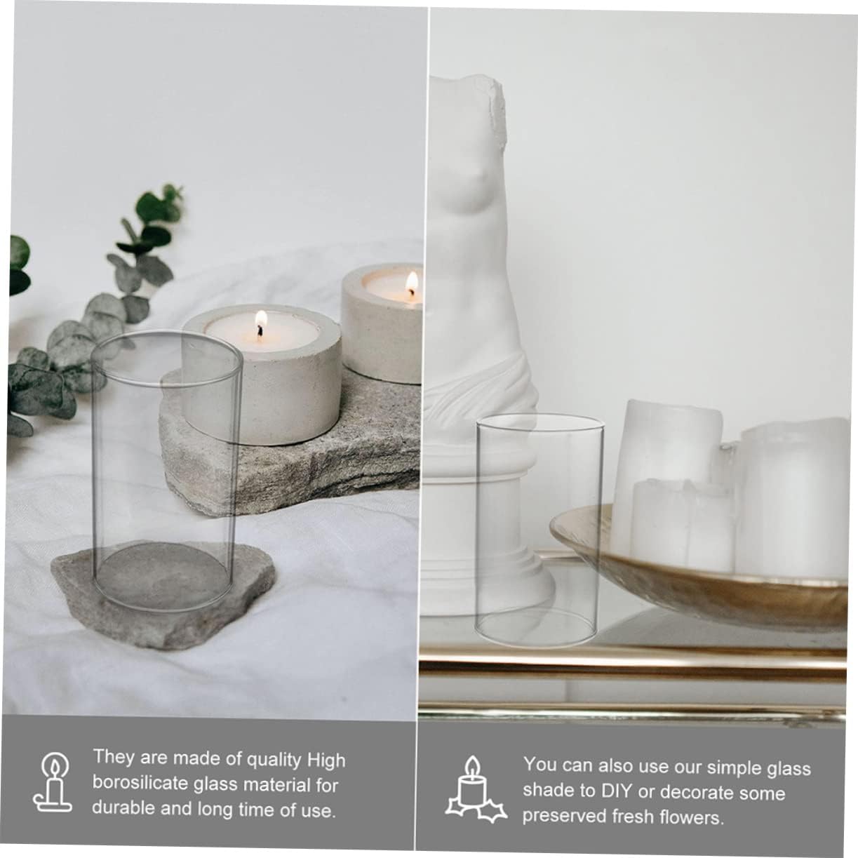 PRETYZOOM 3Pcs Glass Candle Holder Open Ended Candle Shades for Dining Room Decor Wedding Banquet Elegant Table Centerpiece Lighting