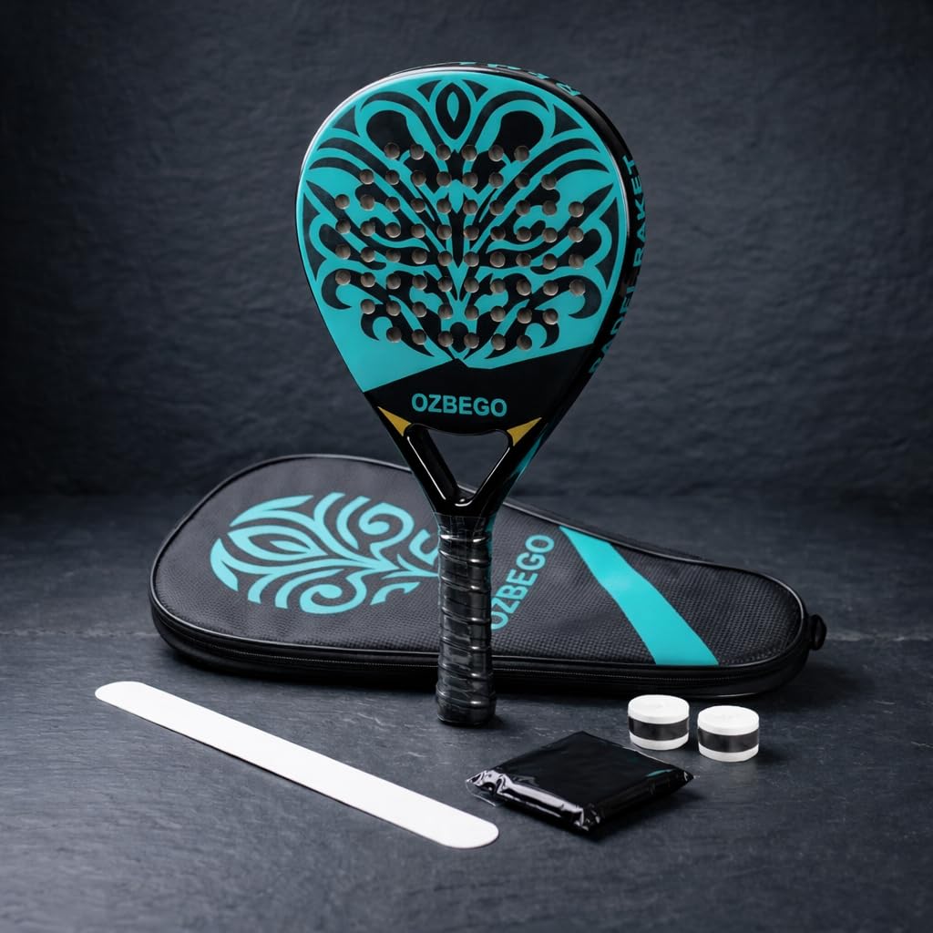 Set 2 Racchette da Padel in Fibra di Carbonio – Nero & Verde – Con Borsa, Overgrip e Accessori – Per Principianti e Avanzati