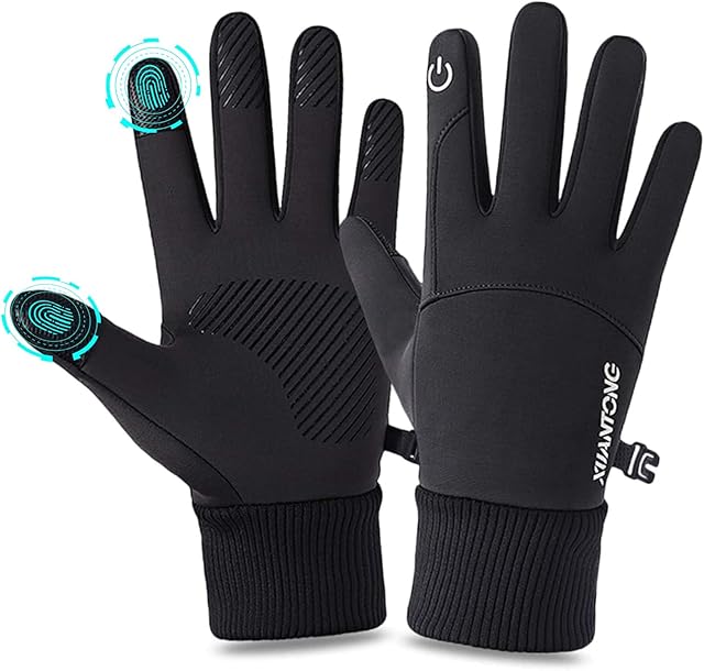 Vetoo Winter Cycling Gloves, Bike Gloves Mountain Road Bike Gloves Anti Slip Touch Screen Gloves Windproof Thermal Gloves Cold Weather Cycling Gloves Unisex for Men Women Size L - Black