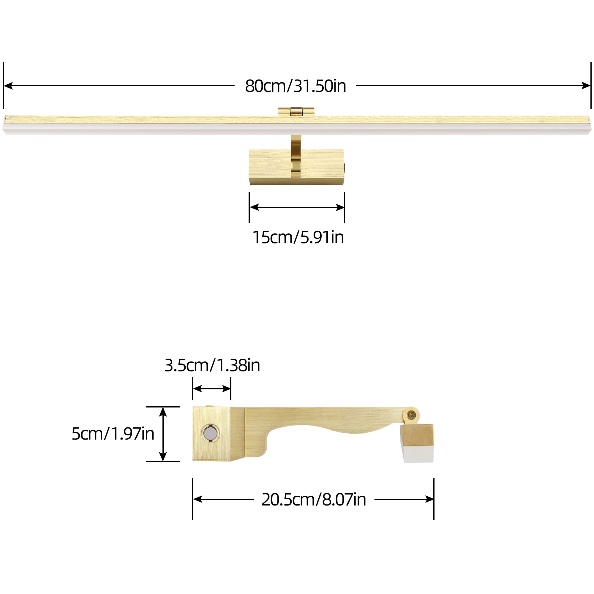LED Lampada da Parete Temperatura Colore Regolabile, 80cm 16W Applique Illuminazione per Pareti Bagno Nero Spazzolato Luci da Esposizione con Testa Della Lampada Girevole Luci Lettura Faretti da Muro