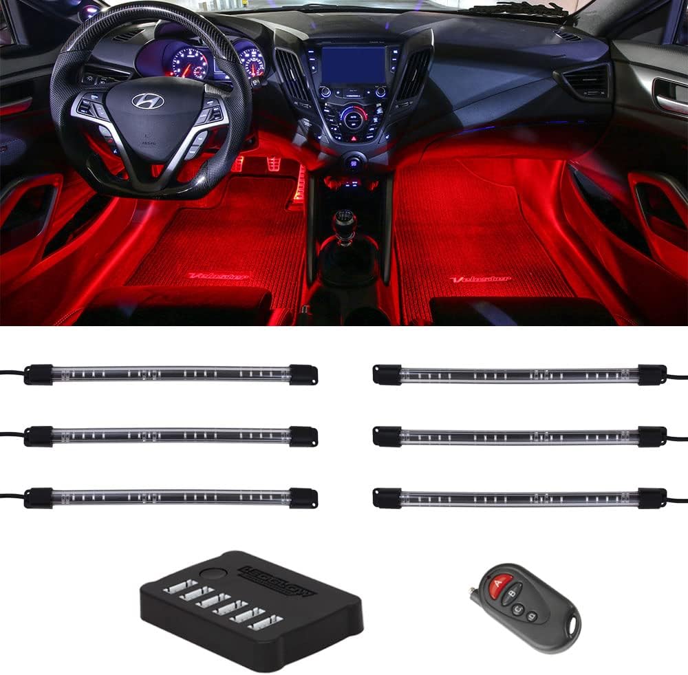 LEDGlow 6pc Flexible Million Color Multi-Color LED Interior Footwell Underdash Neon Lighting Kit for Cars & Trucks - 15 Solid Colors - 10 Unique Patterns - Music Mode - Includes Control Box & Remote