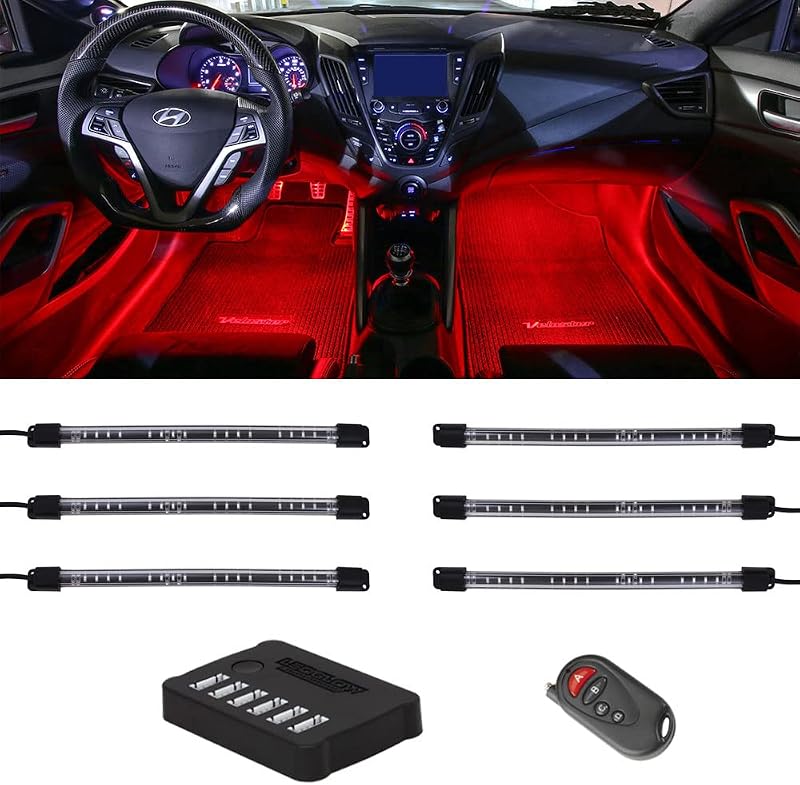 LEDGlow 6pc Flexible Million Color LED Interior Footwell Accent Light Kit | Underdash Neon Accent Lighting Include 15 Solid Colors, 10 Modes, Control Box & Wireless Remote