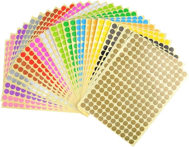 YOTINO 5376 Self Adhesive Dot Stickers 10mm Sticky Coloured Dots Easy Peel Sticky Spots Assorted Colours 28 Sheets