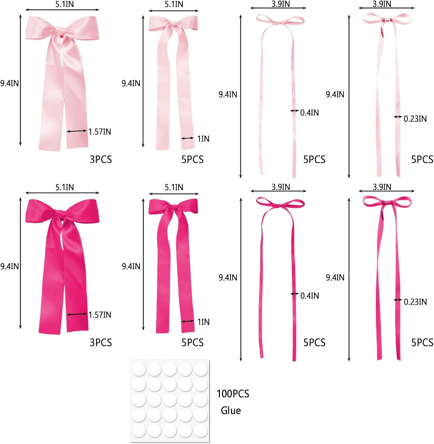 36 Pcs Pink and Rose Red Satin Bows Mixed Size Wall Backdrop Decor | Pink and Rose Red satin bow wall decor set with mixed sizes for DIY wall decor, party backdrop and event decoration