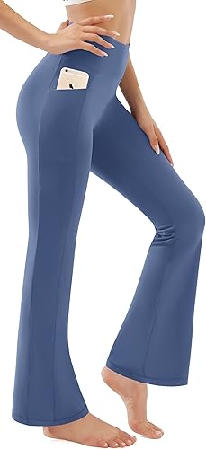 AFITNE Women's Full Length/Capri Bootcut Yoga Pants with Pockets, High Waisted Flare Workout Bootleg Pants Dress Work Pants