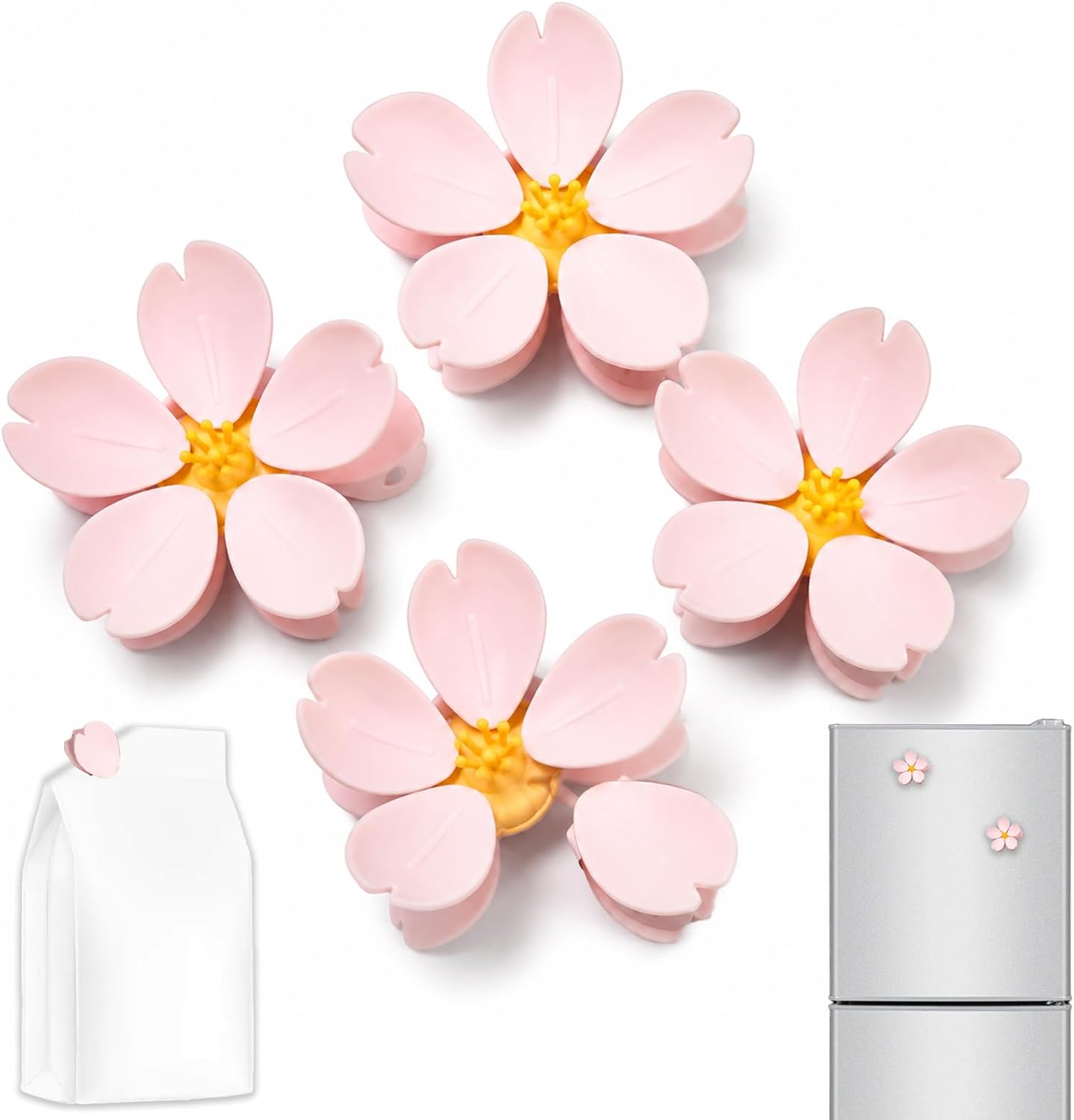 Flower Chip Clip Magnet 4 Pack Sealing Pink Snack Bag Clips for Storage
