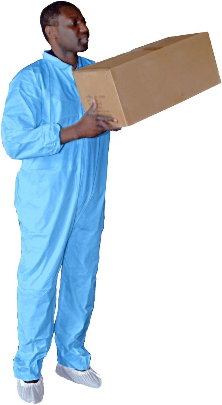 Enviroguard 60 GSM Fabric SMS Coverall, Disposable, Elastic Wrists and Ankles, Blue, Large (Case of 25)