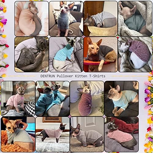 DENTRUN Sphynx Hairless Cats Shirt, Pullover Kitten T-Shirts with Sleeves, Breathable Cat Wear Turtleneck Sweater, Adorable Hairless Cat's Clothes Vest Pajamas Jumpsuit for All Season - 5