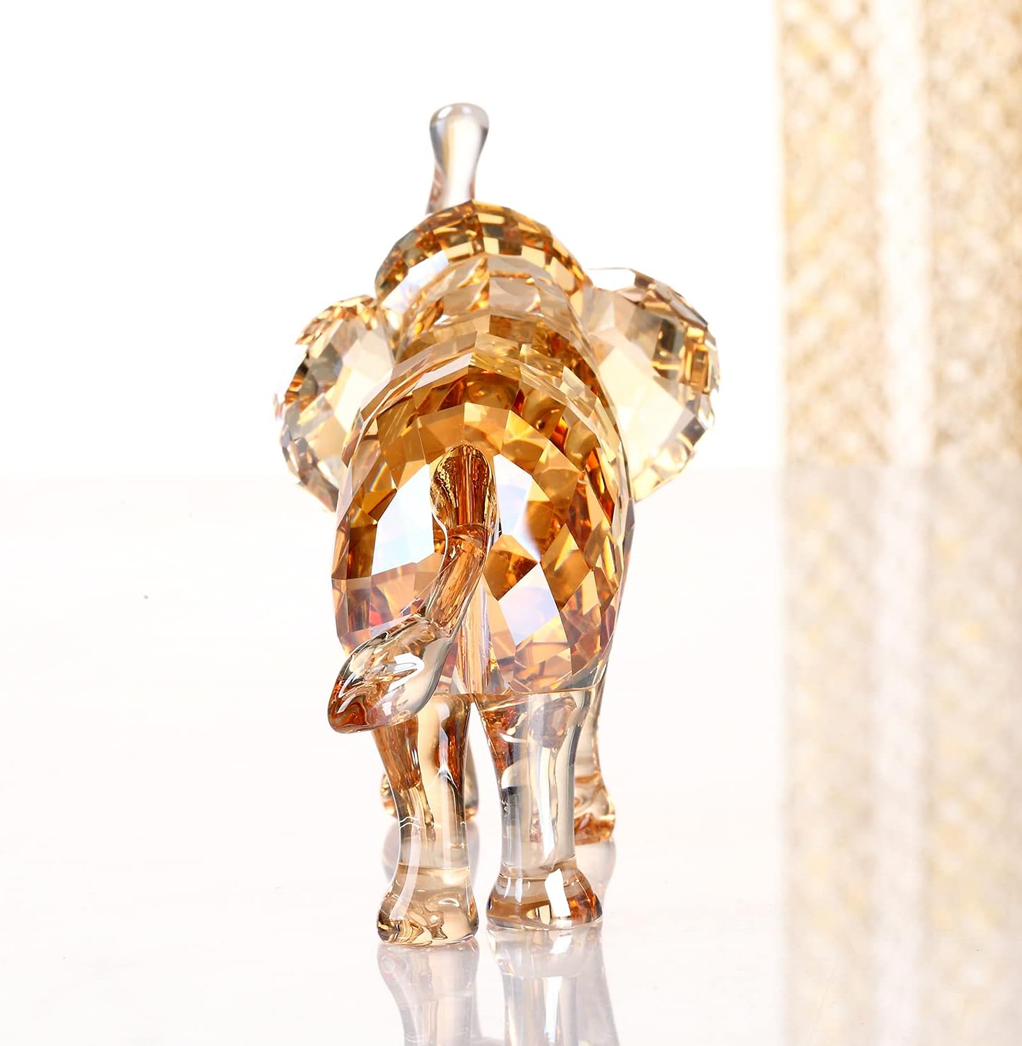 Crystal Lucky Elephant Figurine Collection Ornament Statue Animal Collectible Home Decor (Gold) : Home & Kitchen