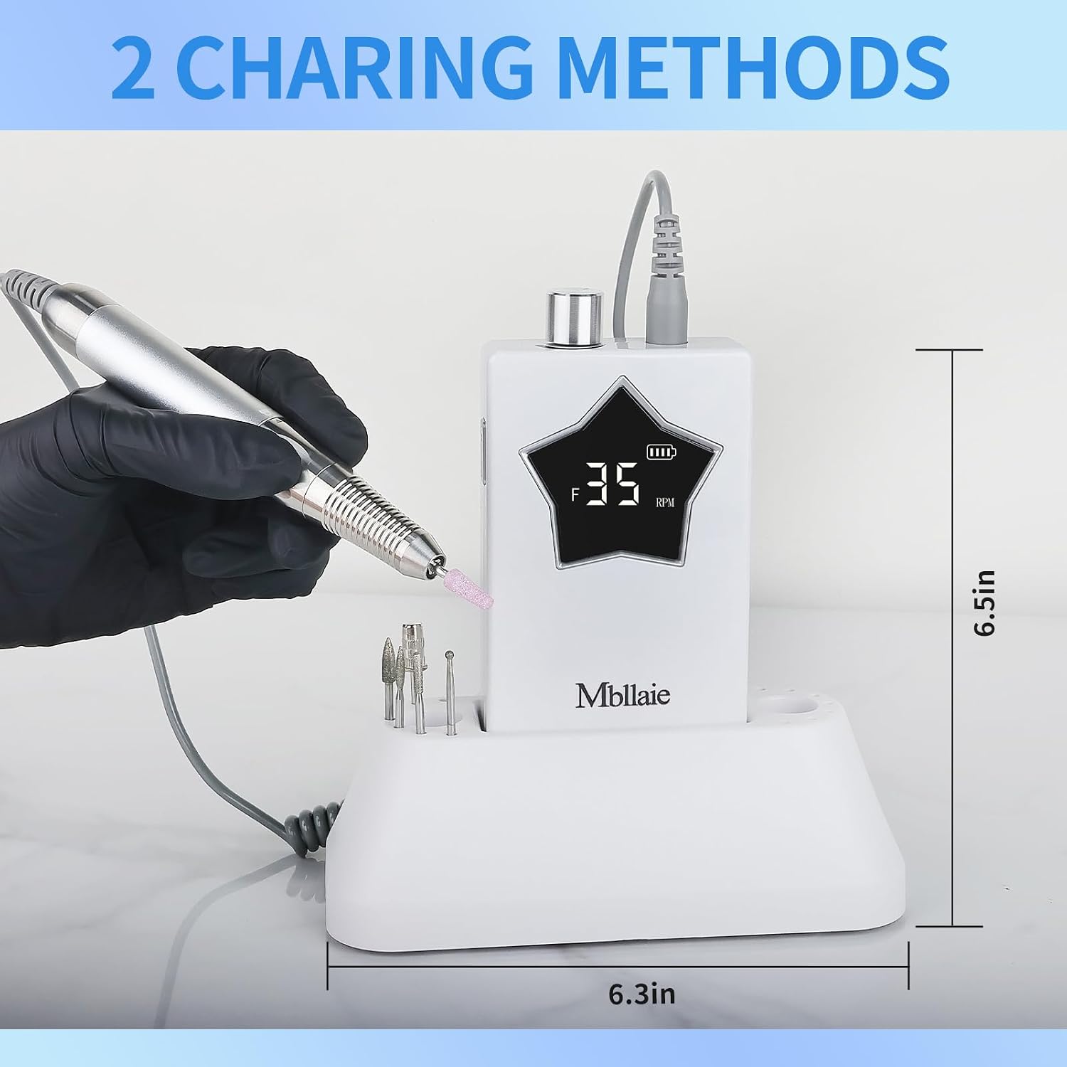 Professional Nail Drill Brushless 35000rpm Rechargeable 2-In-1desktop & Portable Electric Nail File Ultra Silent Salon Home E-File Nail Tool Kit Gel Removing Acylic Gels With 6 Pcs Drill Bits