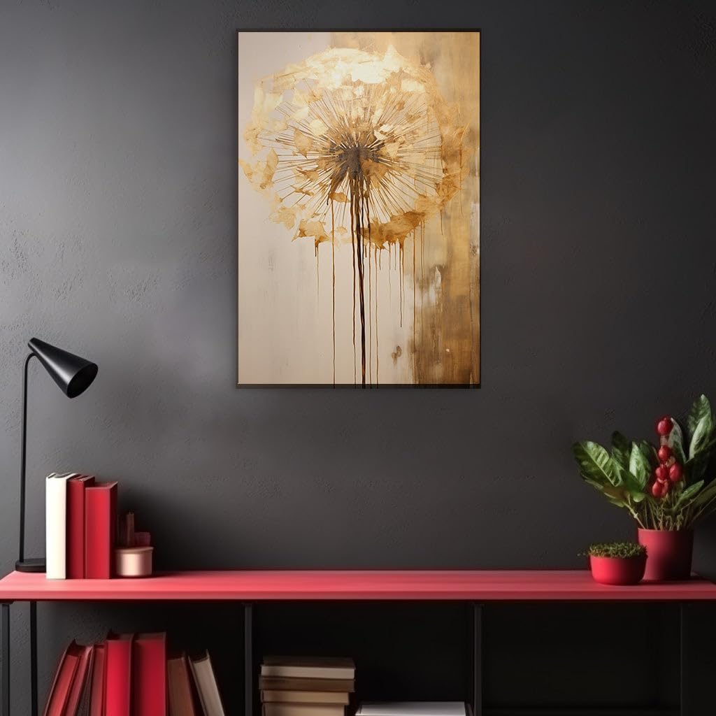 Canvas for Living Room. Golden Whispers of Nature: The Dandelion in Abstract Artistry, 27 x 18 inch Canvas Wall Art - Contemporary Masterpieces - Modern Home Decor
