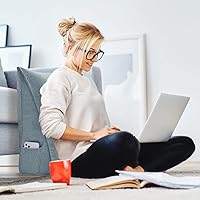 Vista 4 de Johnear Almohada triangular para cabecero, almohada de cuña de algodón y lino, almohada grande para respaldo de lectura para sofá y cama, soporte