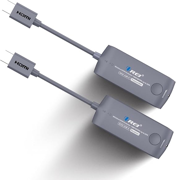 OREI Wireless HDMI Extender 1080p60Hz, 20M, SSID Pairing, Channel Switching | HDMI Wireless Extender, Wireless HDMI Transmitter 5GHz WiFi, Low Latency, Plug & Play, HDMI 1.3, HDCP 1.4