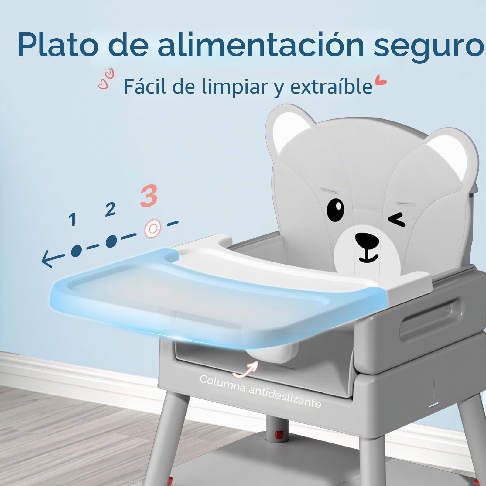 COOSEYA Trona Bebé 6 en 1 Convertible y Plegable, Silla Alta para Bebés y Niños, Trona Evolutiva con Bandeja Desmontable, Arnés de 5 Puntos y Cojín, Silla de Alimentación Portátil (Gris, 6 M - 36M)