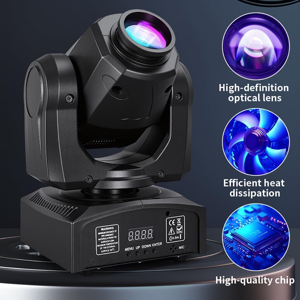 MINGJIE 60W LED Moving Head Stage Lights with DMX512 Control - 8 Gobos & 8 Colors, Sound Activated, 540° Pan & 270° Tilt, Compact DJ Light for Wedding, Party Stage Lighting (2 Pack)