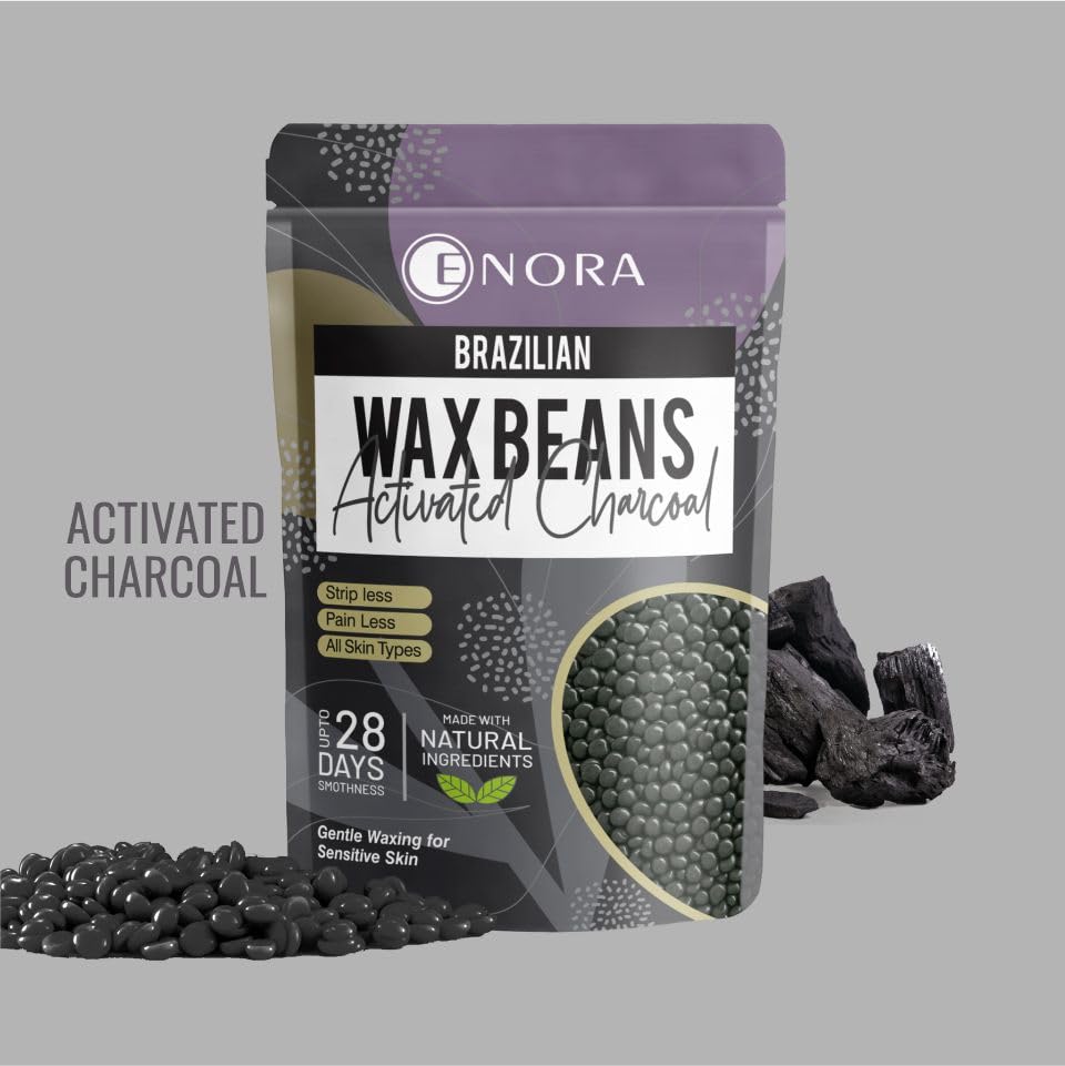Image of ENORA Brazilian Stripless Wax Beans for Women (250g) | With Wooden Spatula | Natural | For Face, Chin, Hairline, Bikini Area & Full Body Hair Removal (250 Gram, Activated Charcoal)