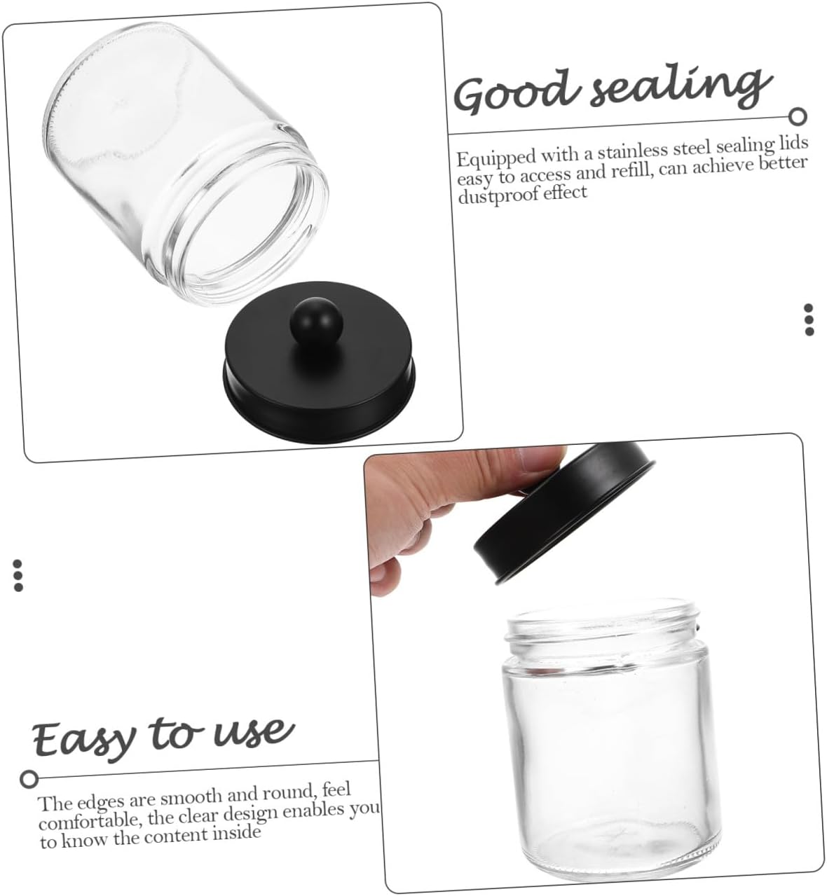 Amosfun 3Pcs Glass Storage Jar Stainless Steel Lid Cotton Swab and Pad Holder Bathroom Organizer for Cotton Balls for Skincare and Vanity Use