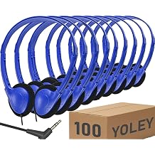 Classroom Headphones Bulk 100 Pack Class Set for School Students Kids and Adult -Sturdy Wired 3.5mm Plug Blue, 100 Pack