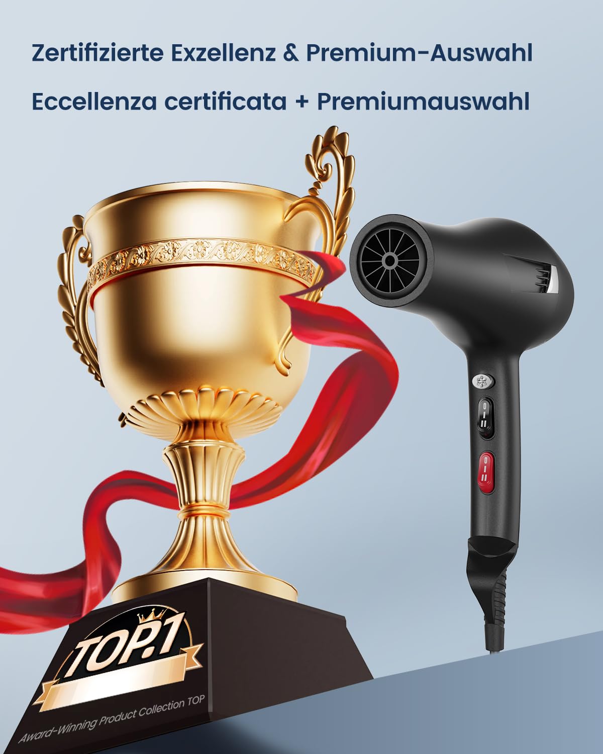 Profi Föhn Ionen Fön Haartrockner Hair Dryer Haarföhn | 1 Diffusor 2 Stylingdüse, 3 Heiz und 2 Geschwindigkeitsstufen, 1.9 Meter langes Netzkabel, Starker Fön für Familie ( Graphit)