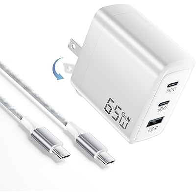PD 65W 急速充電器 type-c【3台同時に急速充電・超軽量】2M type-c ケーブル付きタイプC GaN II採用 携帯充電器 3ポート「各Cポート …