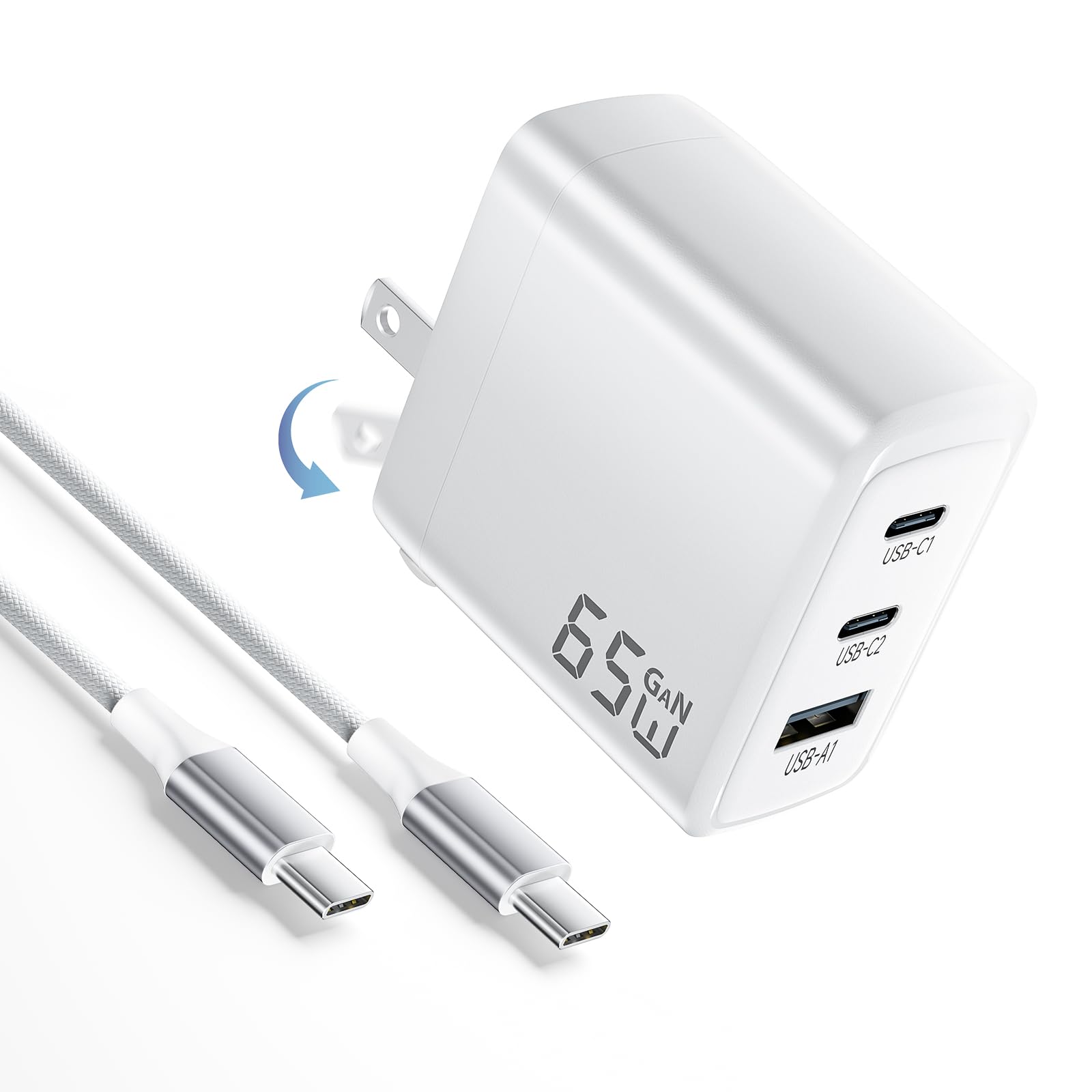 【25%OFF+42%OFF】【1,391円】 HYDOOD PD3.0/QC3.0/PPS 65W GaNIII 3ポート 急速充電器 + 2m C-Cケーブル