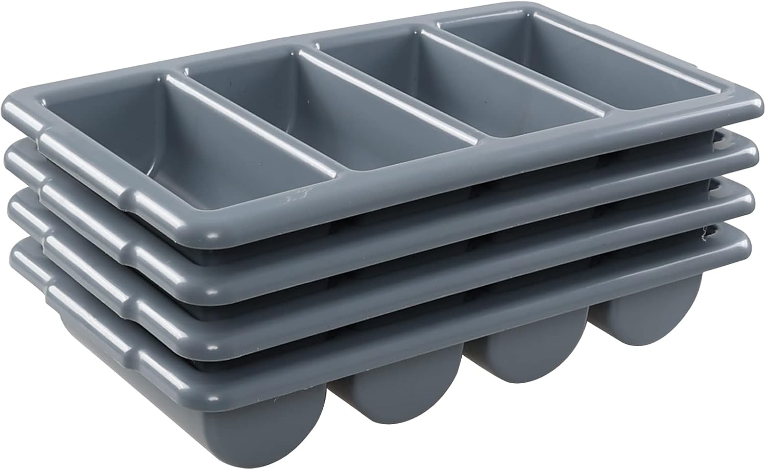 Sandmovie Commercial Plastic 4-Compartment Cutlery Bin, Gray, 4-Pack