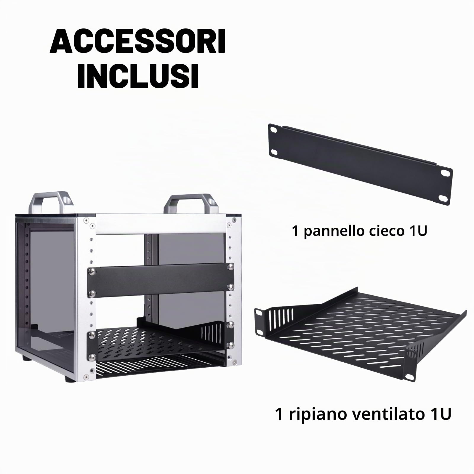 GeeekPi DeskPi RackMate T0 Plus, armadio server 4U da 10 pollici, mini rack profondo 260 mm con ripiano e pannello cieco, per NAS, AV e tecnologia di rete (argento)