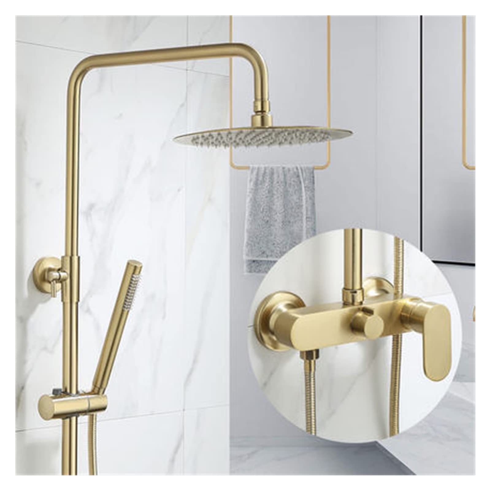 Rainfall Shower Sets Faucet Mixer Tap with Tub Faucet Brass Luxury Brushed Gold Bath & Shower Faucet Set Bathtub Faucet Easy to Install(Style 8)