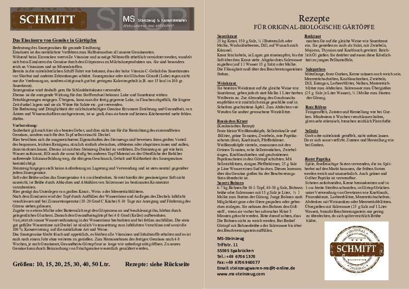 MS-Steinzeug Gärtopf 15 Liter Pastellgrün mit Deckel + Beschwerungssteine - Sauerkrauttopf zum Fermentieren und Konservieren - Ideal für Vegetarier und Veganer - Inkl. Rezepte