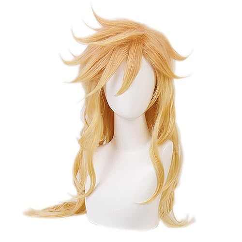 AwwwCos Anime Twelve Kizuki Douma - Peluca de cosplay con gorra de pelo largo rizado amarillo esponjoso para disfraces de fiesta de Halloween