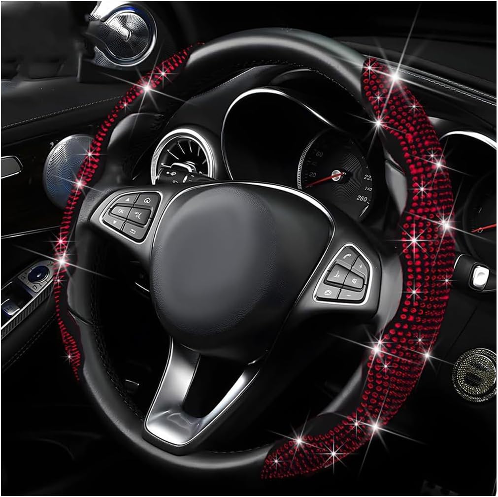 2PCS Bling Car Steering Wheel Cover, Crystal Rhinestone Segmented Non-Slip Steering Wheel Protector, Sparkling Diamond Auto Interior Decor Accessories, Universal for Truck SUV Van (Blue)