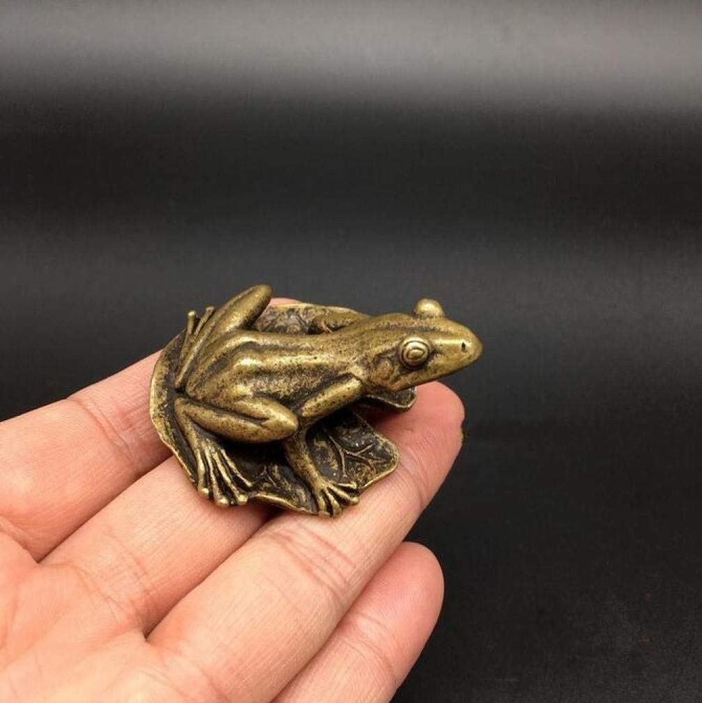 Animal Statues and Figurines Frog Lotus Leaf Exquisite Small Sculpture Copper Brass Carved Collectib