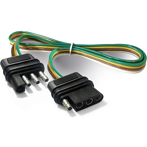 Trailer Wire Extension 4-Way 4 Pin Plug, 4 Wire 4-Flat Connector with Male & Female Plug 18 AWG 26 inch Hitch Light Trailer Wiring Harness Extender
